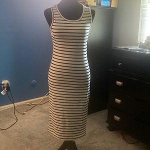 Black and white striped,  form fitting dress
